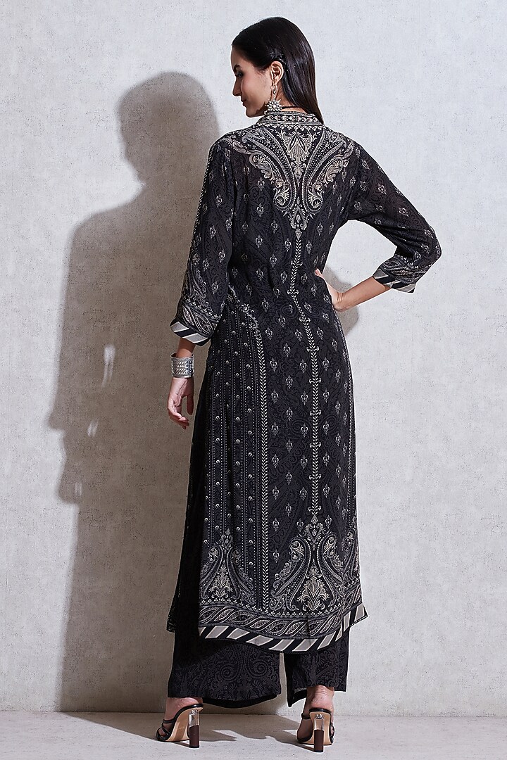 Black & Ivory Embroidered Kurta Set by Ritu Kumar at Pernia's Pop Up Shop