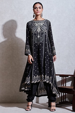 Black & Ivory Printed Kurta Set by Ritu Kumar