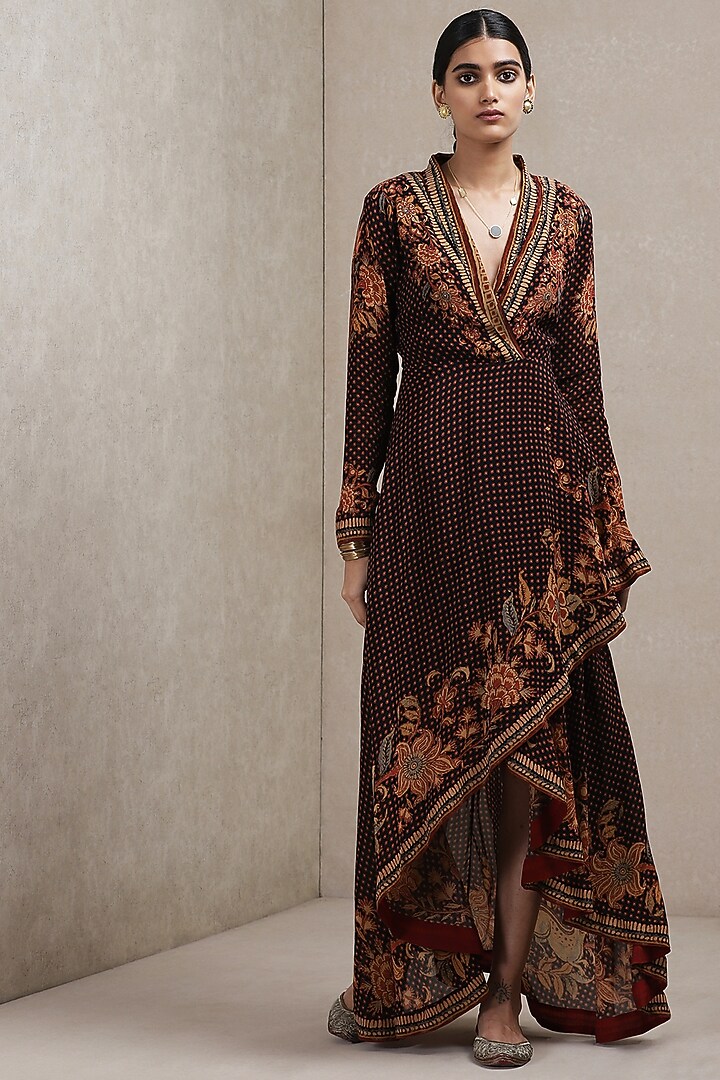 Black & Burgundy Rayon Crepe Summer Dress by Ritu Kumar at Pernia's Pop Up Shop