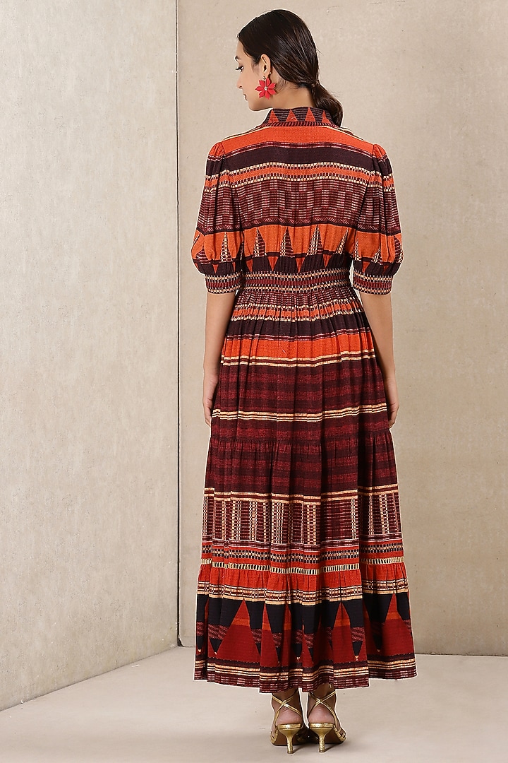 Rust Red & Orange Printed Flared Maxi Summer Dress by Ritu Kumar at Pernia's Pop Up Shop
