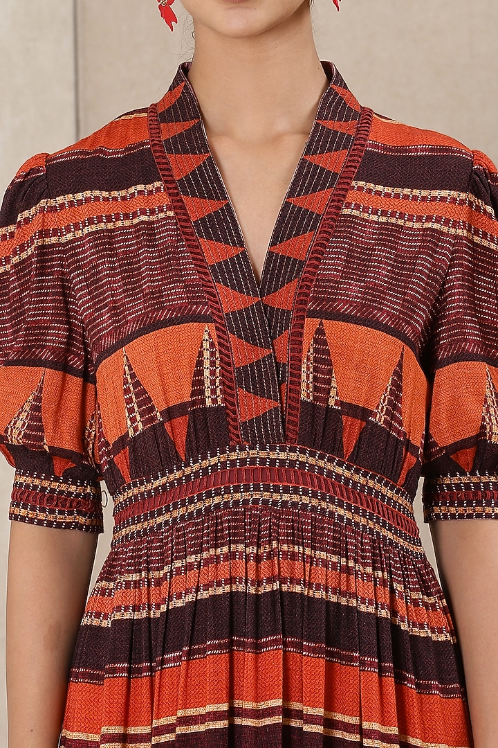 Rust Red & Orange Printed Flared Maxi Summer Dress by Ritu Kumar at Pernia's Pop Up Shop