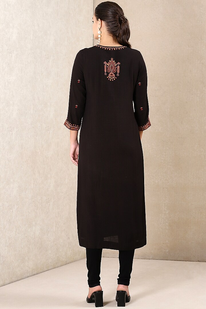 Black Rayon Slub A-Line Kurta Set by Ritu Kumar at Pernia's Pop Up Shop