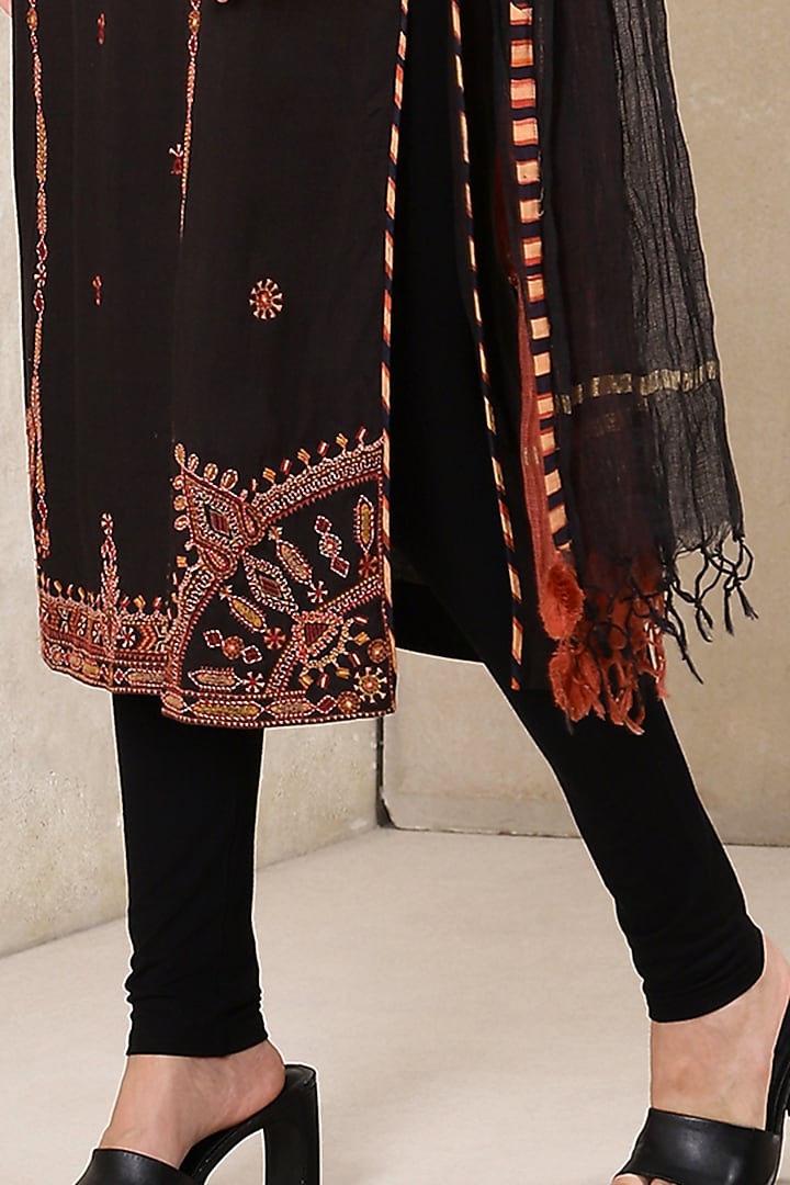 Black Rayon Slub A-Line Kurta Set by Ritu Kumar at Pernia's Pop Up Shop