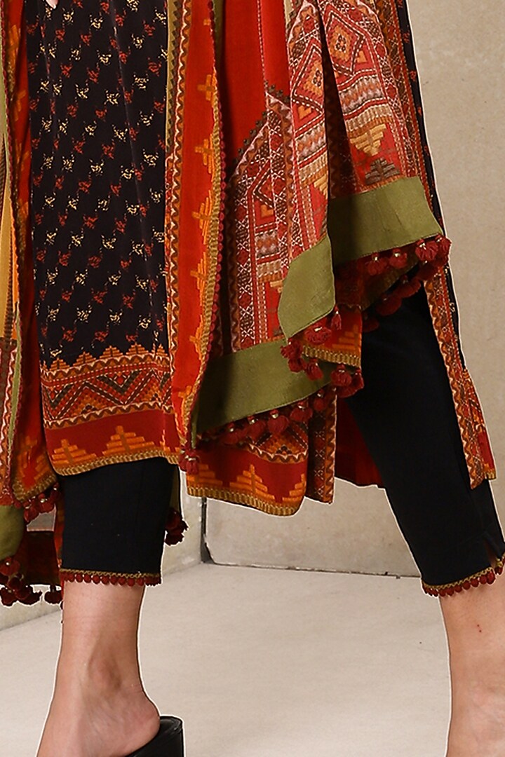 Black & Rust Red Printed Straight Kurta Set by Ritu Kumar at Pernia's Pop Up Shop