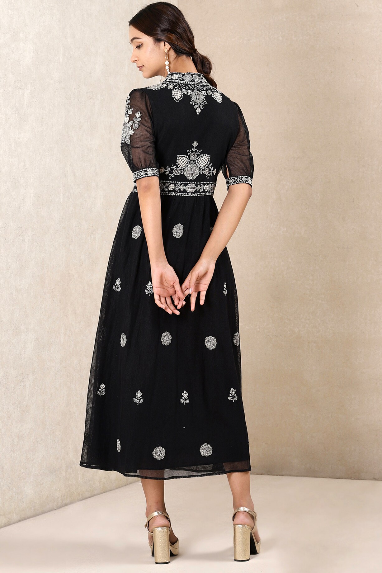 green emerald velvet dress Buy Label RITU KUMAR Black Embroidered Dress at Amazon.in main image 0