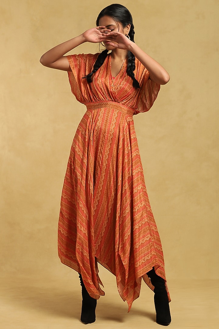 ritu kumar orange dress Orange Viscose Silk Printed Dress Design by Ritu Kumar at Pernia's Pop Up  Shop 2026