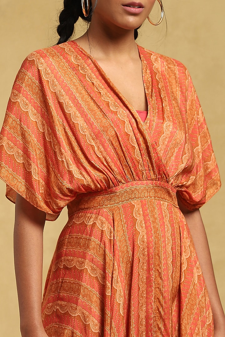 ritu kumar orange dress Orange Viscose Silk Printed Dress Design by Ritu Kumar at Pernia's Pop Up Shop 2026