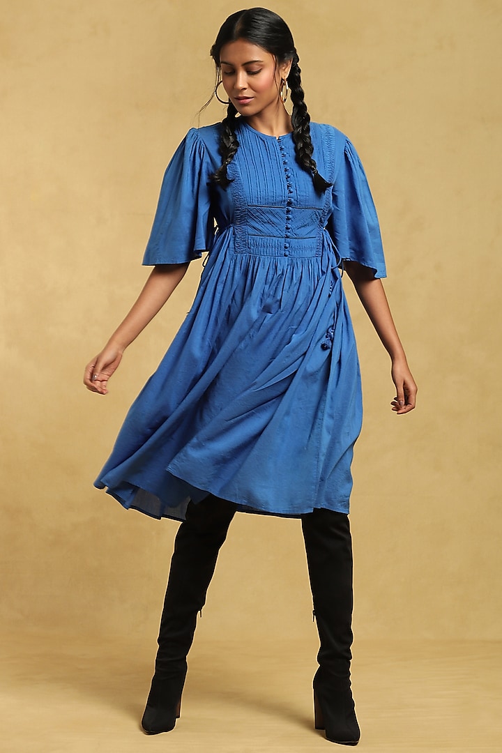 Blue Cotton Voile Dress by Ritu Kumar