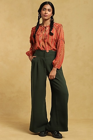 Orange Viscose Silk Printed Kurta by Ritu Kumar