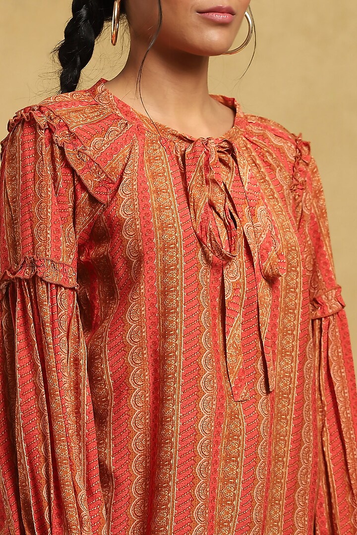Orange Viscose Silk Printed Kurta by Ritu Kumar at Pernia's Pop Up Shop