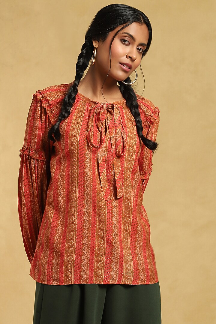 Orange Viscose Silk Printed Kurta by Ritu Kumar at Pernia's Pop Up Shop