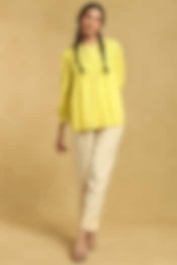 Yellow Cotton Voile Kurta by Ritu Kumar