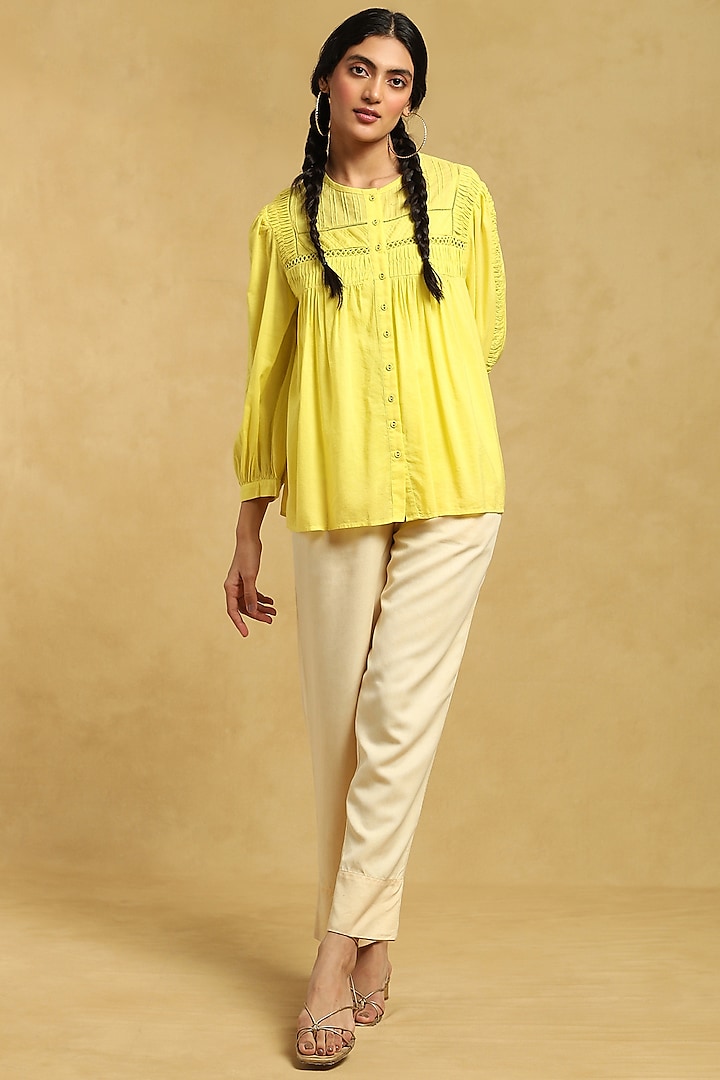 Yellow Cotton Voile Kurta by Ritu Kumar