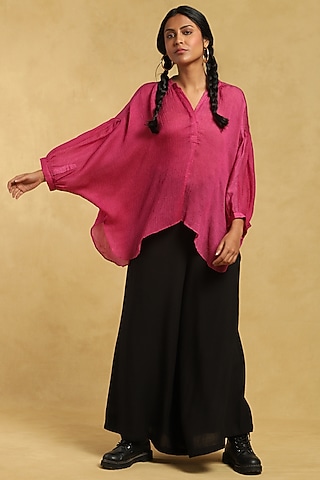 Pink Crimp Satin Kurta by Ritu Kumar