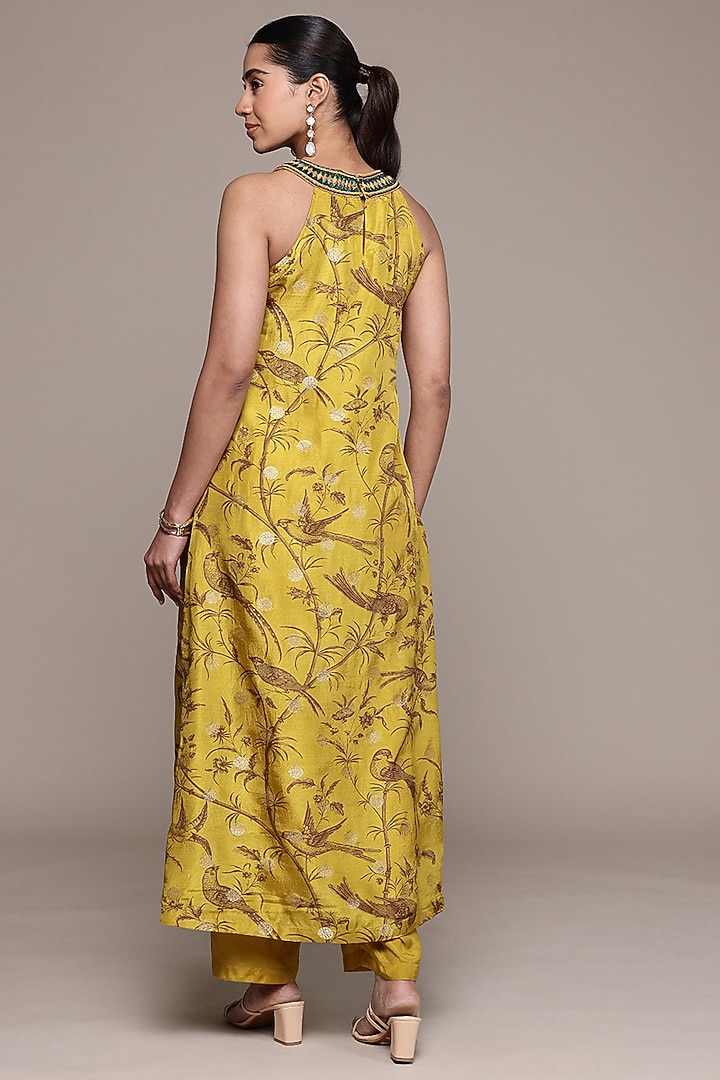 Mustard Viscose Lurex Printed Kurta Set by Ritu Kumar at Pernia's Pop Up Shop