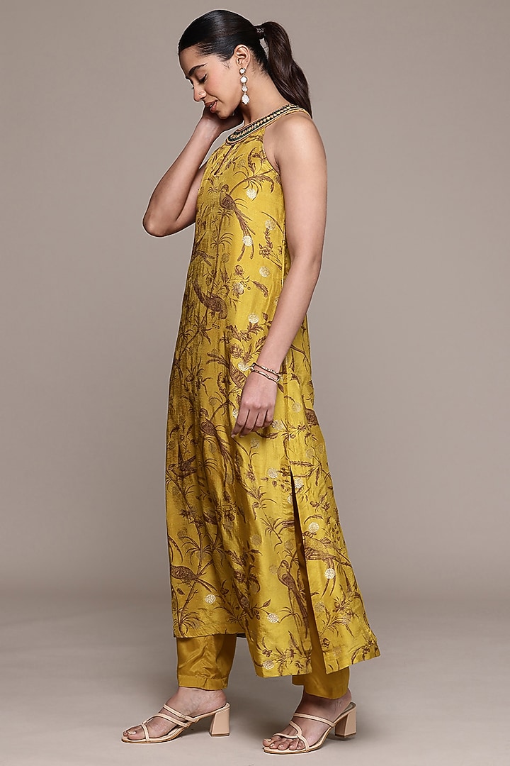 Mustard Viscose Lurex Printed Kurta Set by Ritu Kumar at Pernia's Pop Up Shop