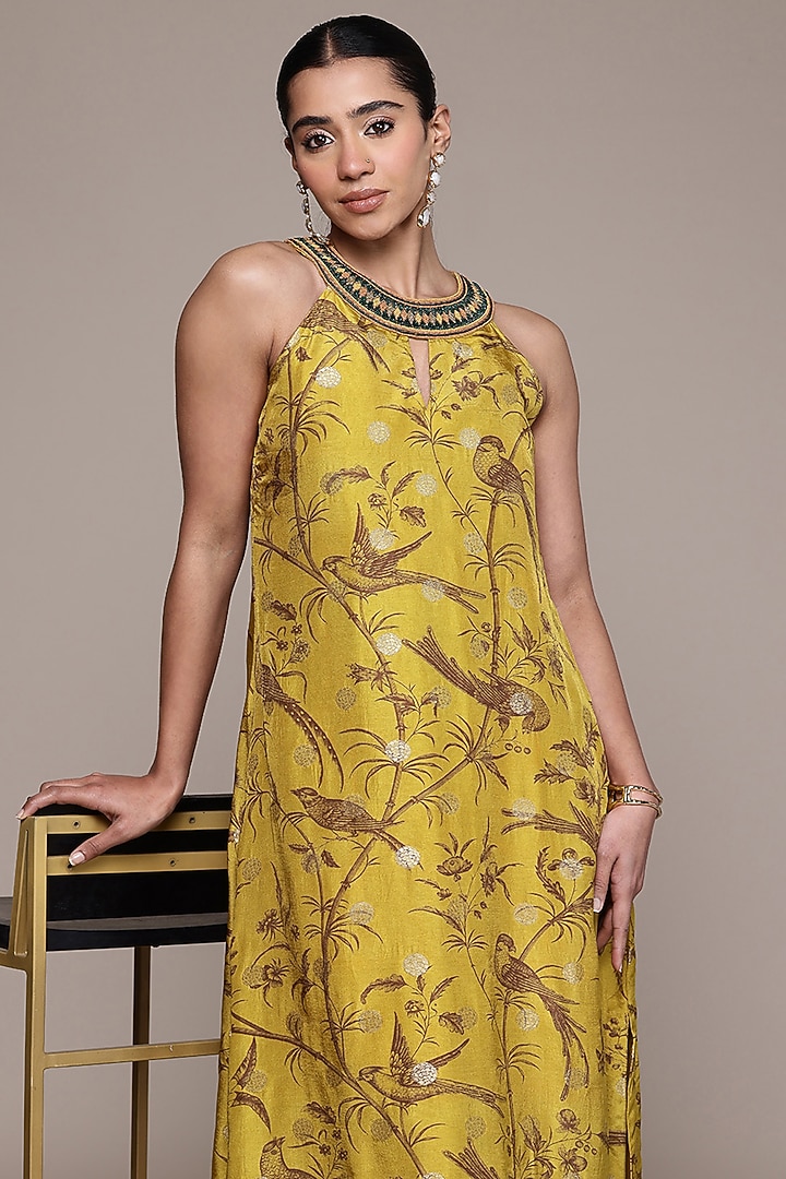 Mustard Viscose Lurex Printed Kurta Set by Ritu Kumar at Pernia's Pop Up Shop