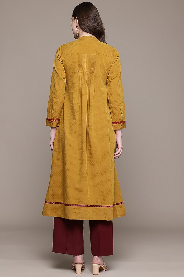 Yellow Cotton Viscose Dobby A-Line Kurta by Ritu Kumar at Pernia's Pop Up Shop