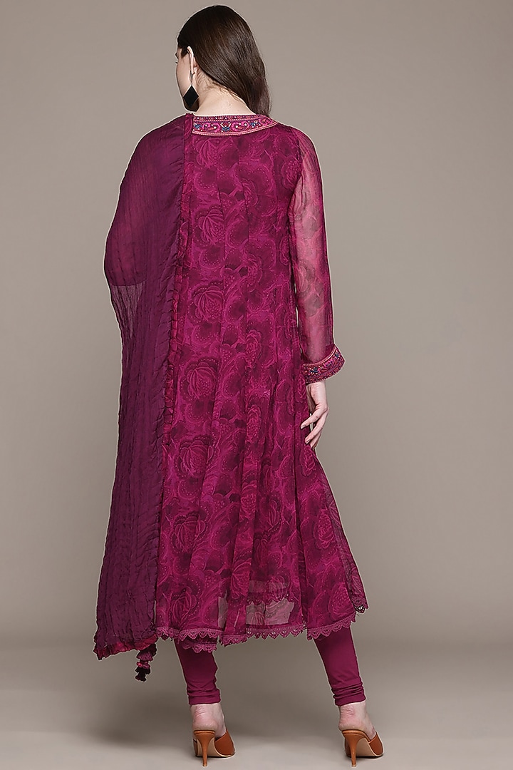 Fuchsia Viscose Chiffon Floral Printed Kurta Set by Ritu Kumar at Pernia's Pop Up Shop