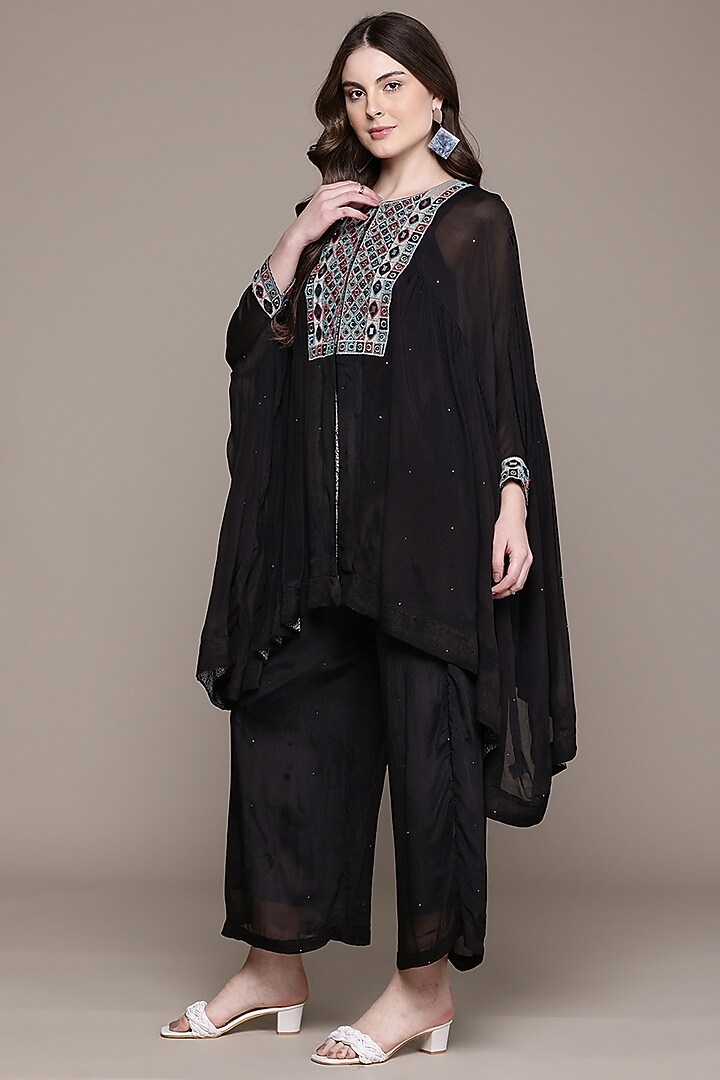 Black Viscose Chinon Kurta Set by Ritu Kumar at Pernia's Pop Up Shop