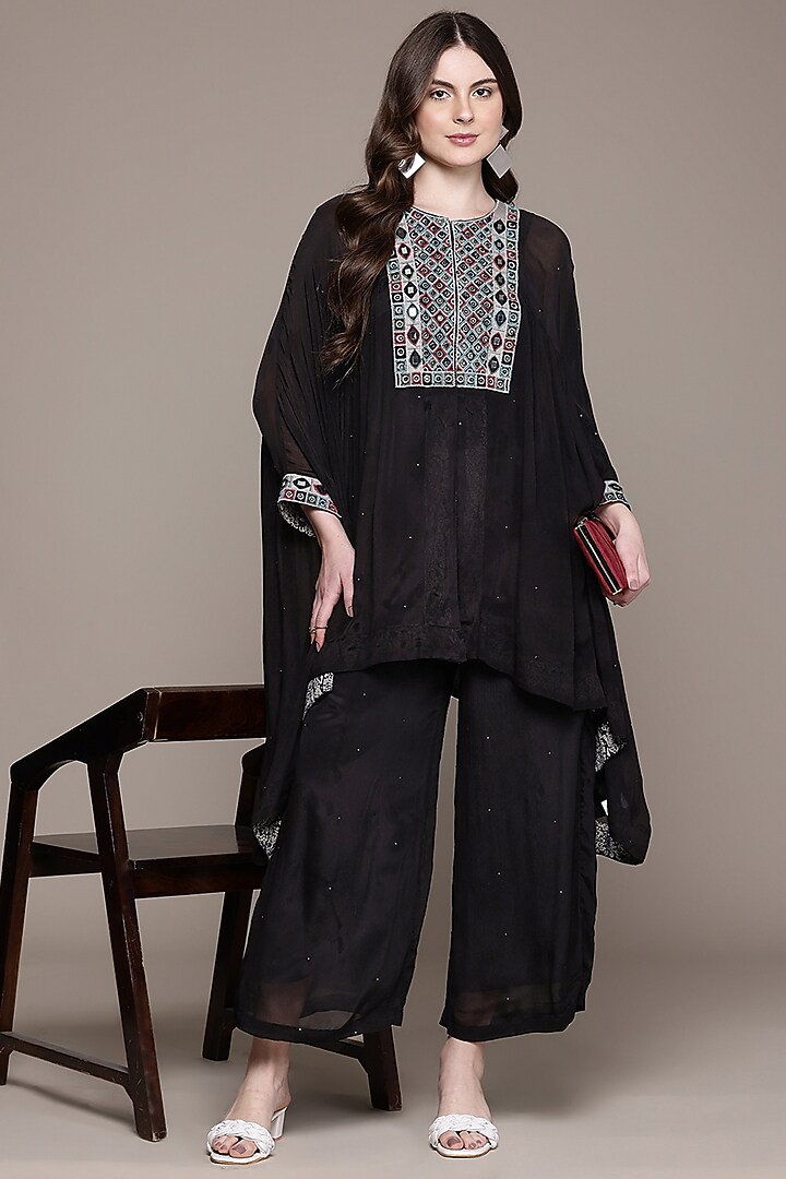 Black Viscose Chinon Kurta Set by Ritu Kumar at Pernia's Pop Up Shop