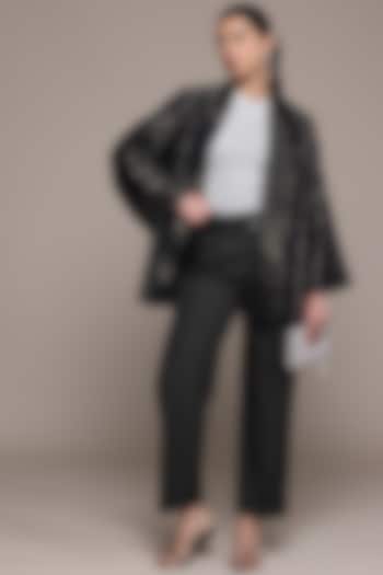 Black Polyester Straight Pants by Ritu Kumar at Pernia's Pop Up Shop