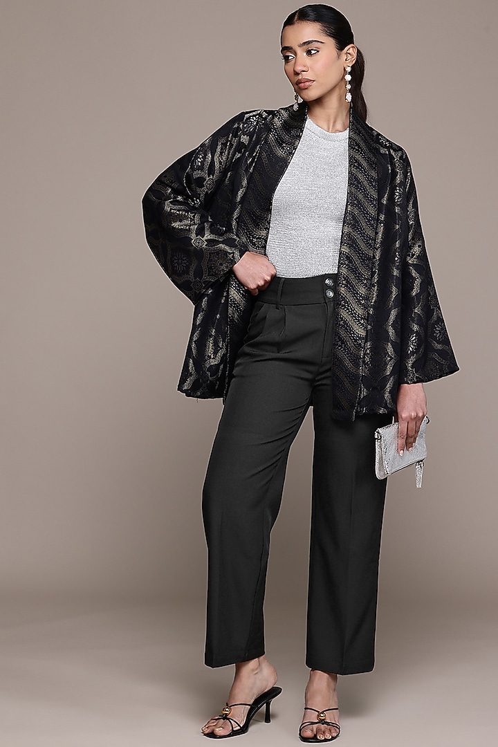 Black Polyester Straight Pants by Ritu Kumar at Pernia's Pop Up Shop