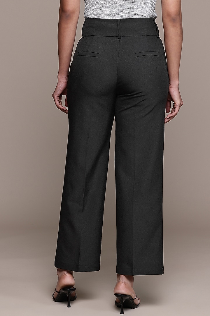 Black Polyester Straight Pants by Ritu Kumar at Pernia's Pop Up Shop