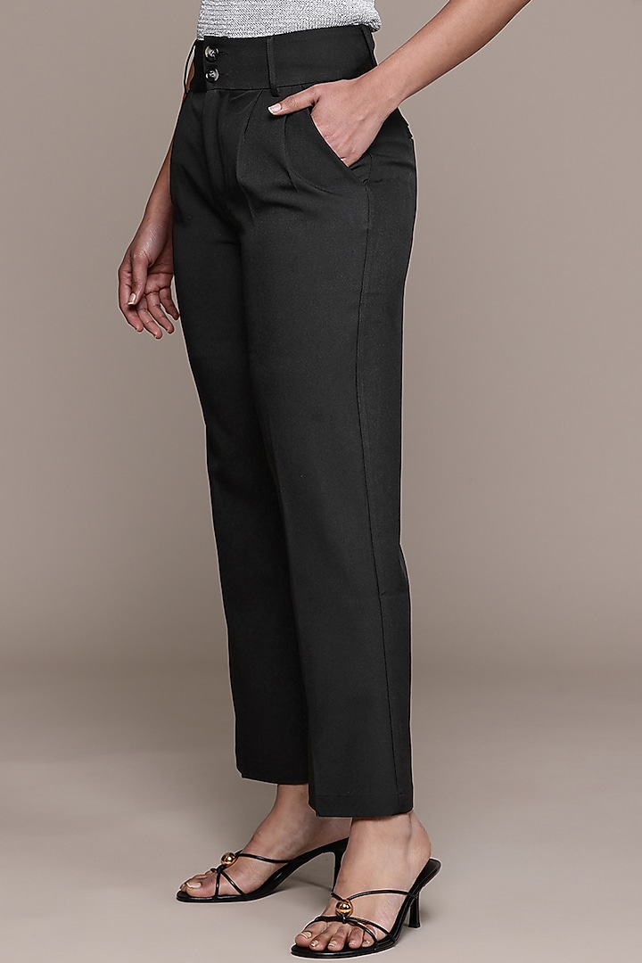 Black Polyester Straight Pants by Ritu Kumar at Pernia's Pop Up Shop
