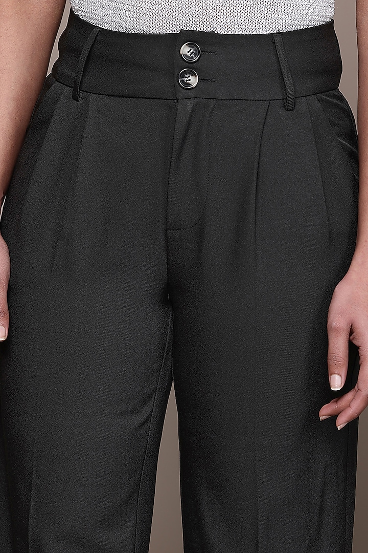 Black Polyester Straight Pants by Ritu Kumar at Pernia's Pop Up Shop