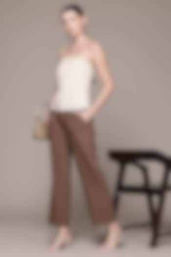 Brown Polyester Straight Pants by Ritu Kumar at Pernia's Pop Up Shop