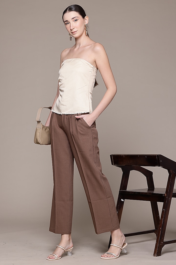 Brown Polyester Straight Pants by Ritu Kumar at Pernia's Pop Up Shop