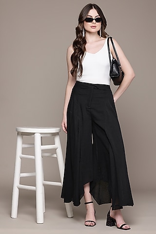 Black Cotton Viscose Pants by Ritu Kumar