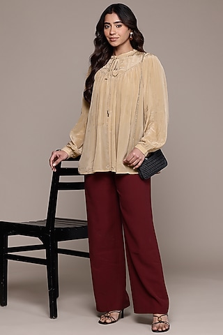 Peach Viscose Crepe Top by Ritu Kumar
