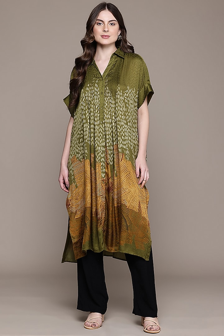 Green Viscose Dobby Abstract Printed Kurta by Ritu Kumar at Pernia's Pop Up Shop