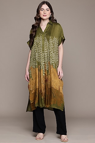 Green Viscose Dobby Abstract Printed Kurta by Ritu Kumar