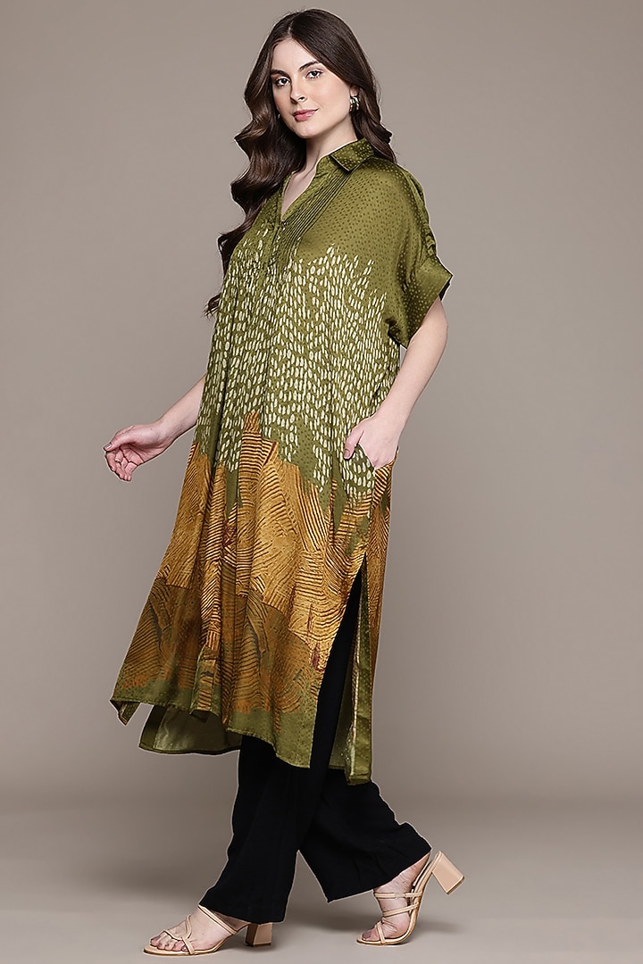 Green Viscose Dobby Abstract Printed Kurta by Ritu Kumar at Pernia's Pop Up Shop