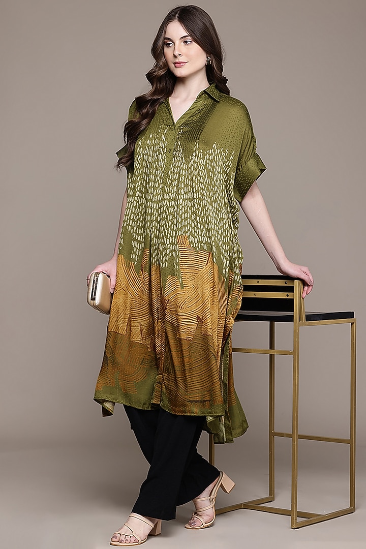 Green Viscose Dobby Abstract Printed Kurta by Ritu Kumar at Pernia's Pop Up Shop