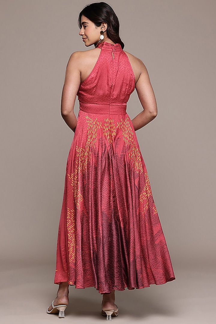 Red Viscose Dobby Halter Maxi Vacation Dress by Ritu Kumar at Pernia's Pop Up Shop