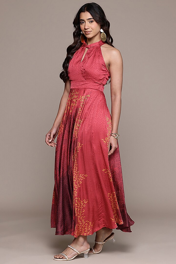 Red Viscose Dobby Halter Maxi Vacation Dress by Ritu Kumar at Pernia's Pop Up Shop