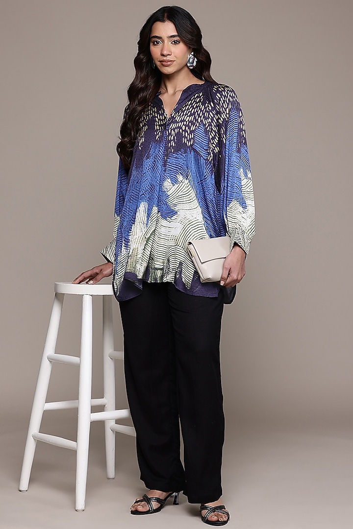 Peach Viscose Dobby Abstract Printed Top by Ritu Kumar at Pernia's Pop Up Shop