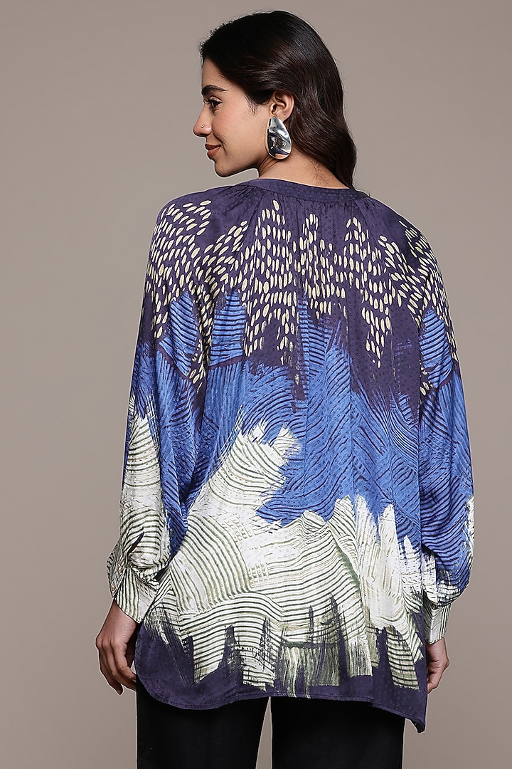 Peach Viscose Dobby Abstract Printed Top by Ritu Kumar at Pernia's Pop Up Shop