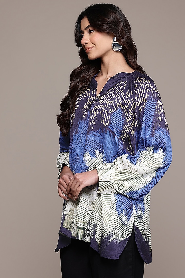 Peach Viscose Dobby Abstract Printed Top by Ritu Kumar at Pernia's Pop Up Shop