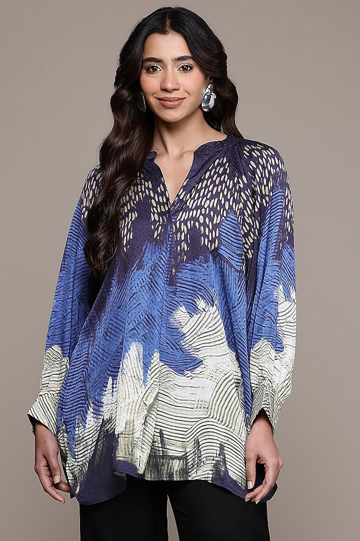 Peach Viscose Dobby Abstract Printed Top by Ritu Kumar at Pernia's Pop Up Shop