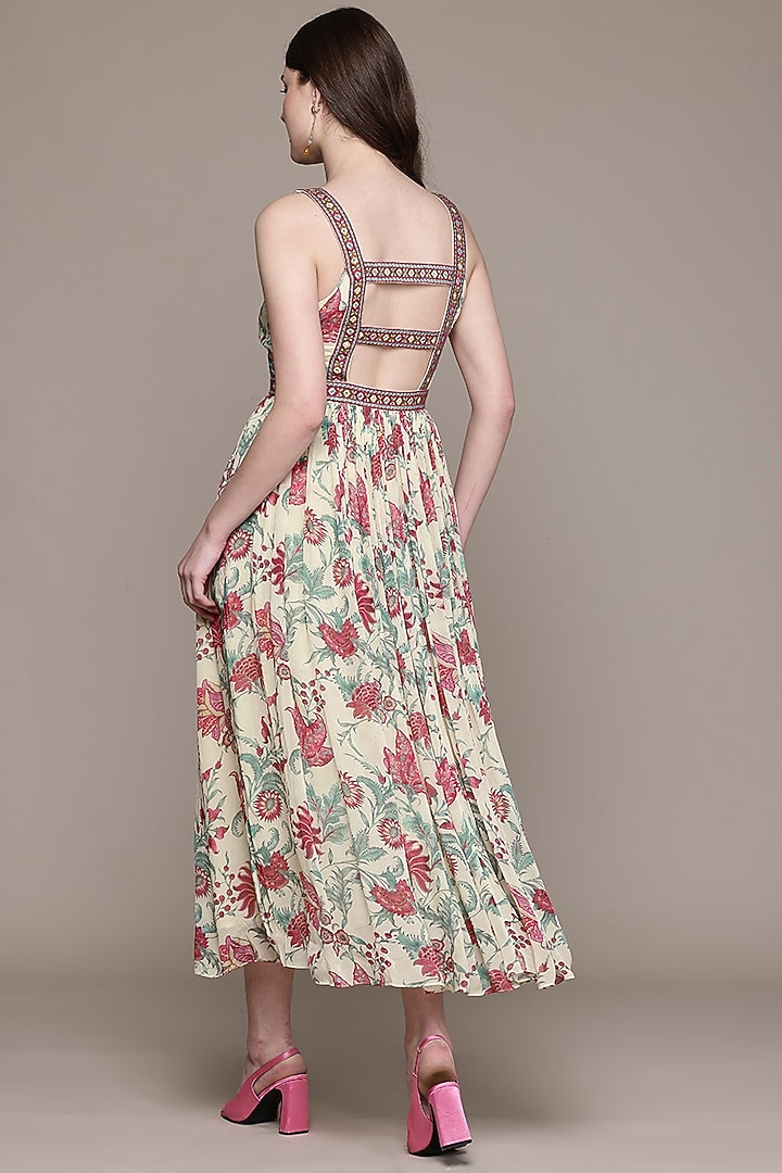Ecru Beige Viscose Chinon Midi Summer Dress by Ritu Kumar at Pernia's Pop Up Shop