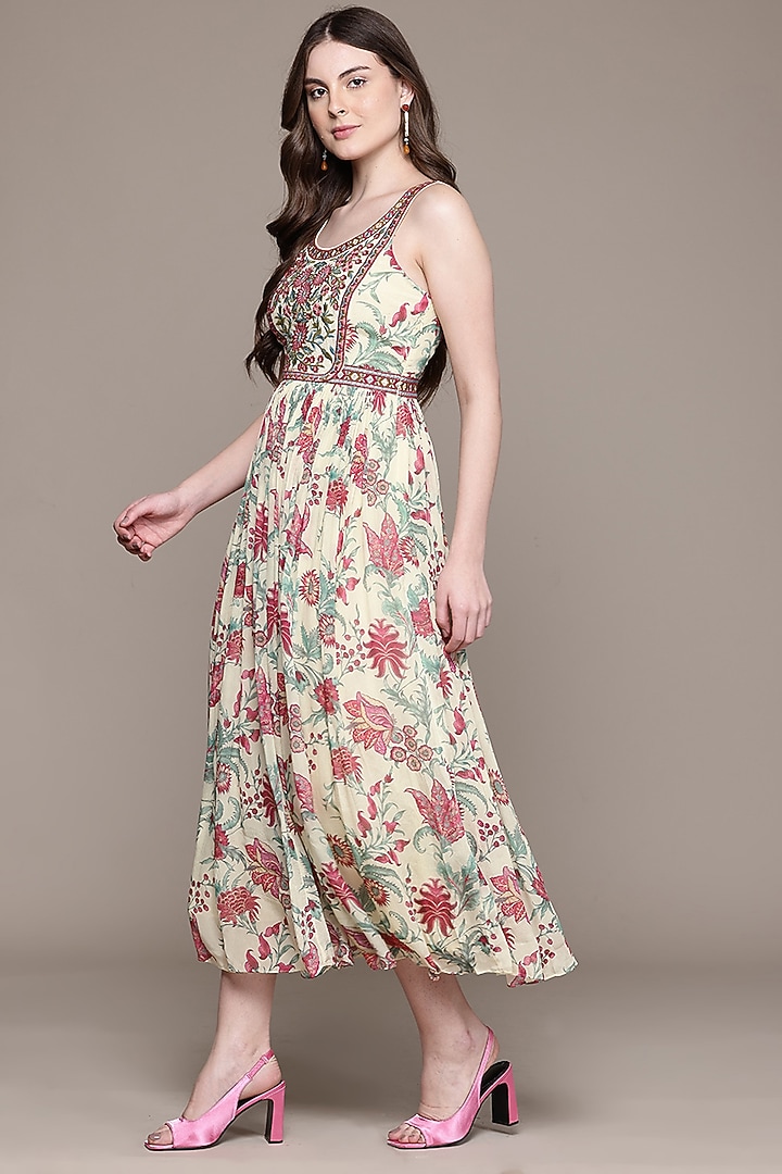 Ecru Beige Viscose Chinon Midi Summer Dress by Ritu Kumar at Pernia's Pop Up Shop
