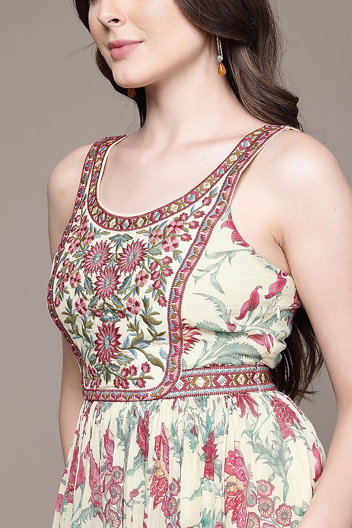 Ecru Beige Viscose Chinon Midi Summer Dress by Ritu Kumar at Pernia's Pop Up Shop