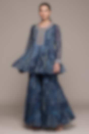 Black Viscose Chiffon Paisley Printed Party Wear Sharara Set by Ritu Kumar at Pernia's Pop Up Shop