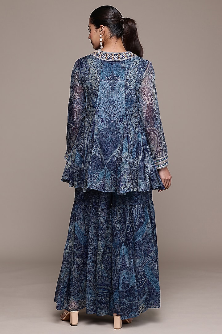 Black Viscose Chiffon Paisley Printed Party Wear Sharara Set by Ritu Kumar at Pernia's Pop Up Shop