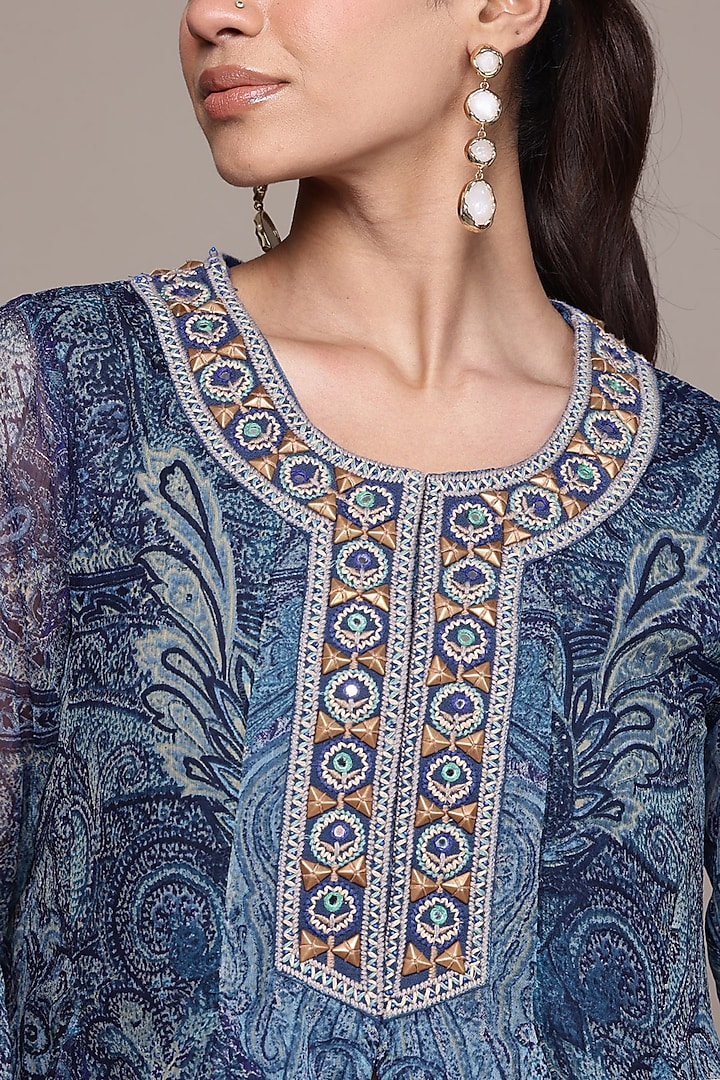 Black Viscose Chiffon Paisley Printed Party Wear Sharara Set by Ritu Kumar at Pernia's Pop Up Shop
